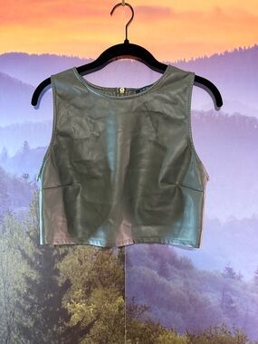Sleeveless Faux Leather Crop Top - Olive